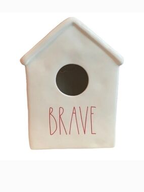 Rae Dunn White Ceramic 'BRAVE' Birdhouse with Red Lettering